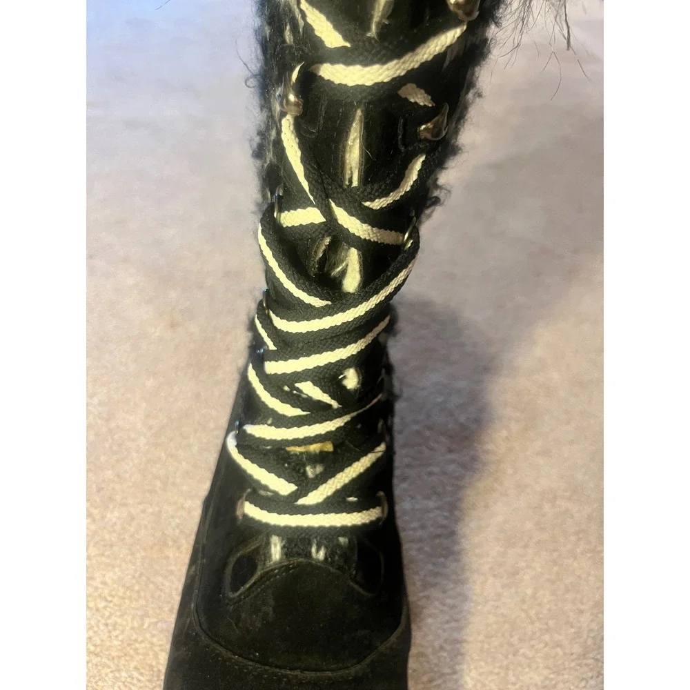 Muk Luks Womens Tall Winter Boots Faux Fur Knit Nordic Snowflake Black White